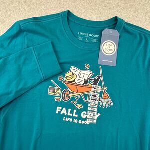 Life is Good Crusher Tee Mens L FALL GUY Mallard Green Crew Neck Long Sleeve NEW